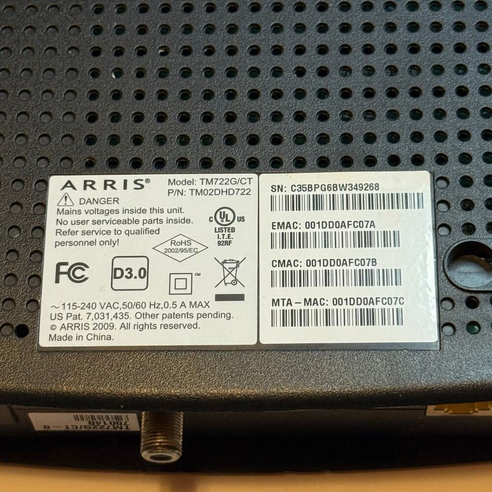 Arris TM722G Telephony DOCSIS 3.0 Cable Modem - Picture 5 of 6